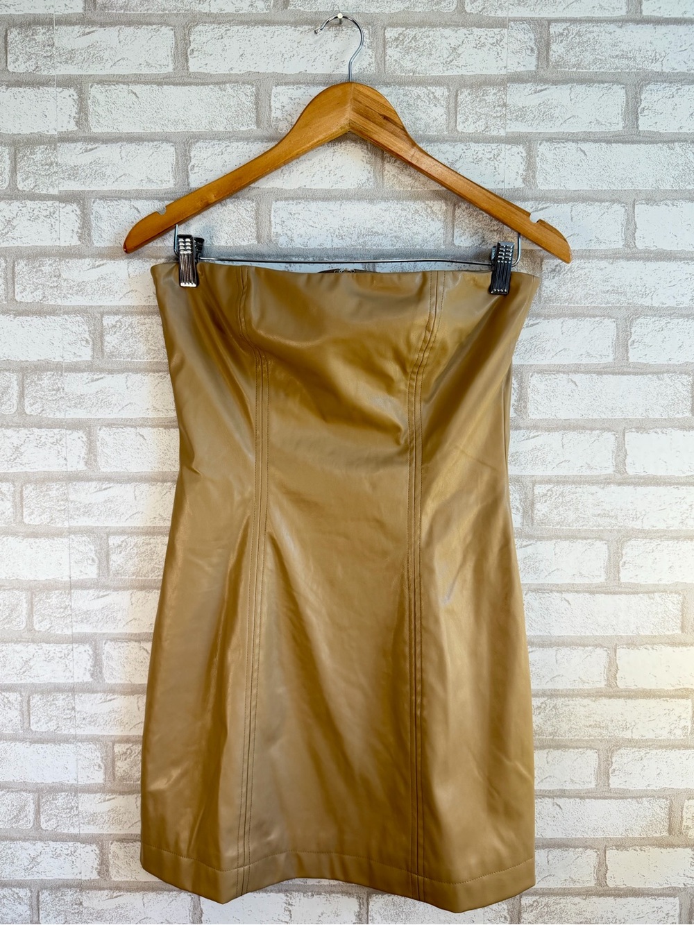 Princess Polly Tan Faux Leather Strapless Mini Dress